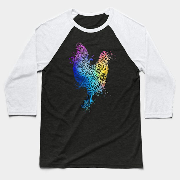 Colorful drawing of an plymouth rock chicken Baseball T-Shirt by Modern Medieval Design